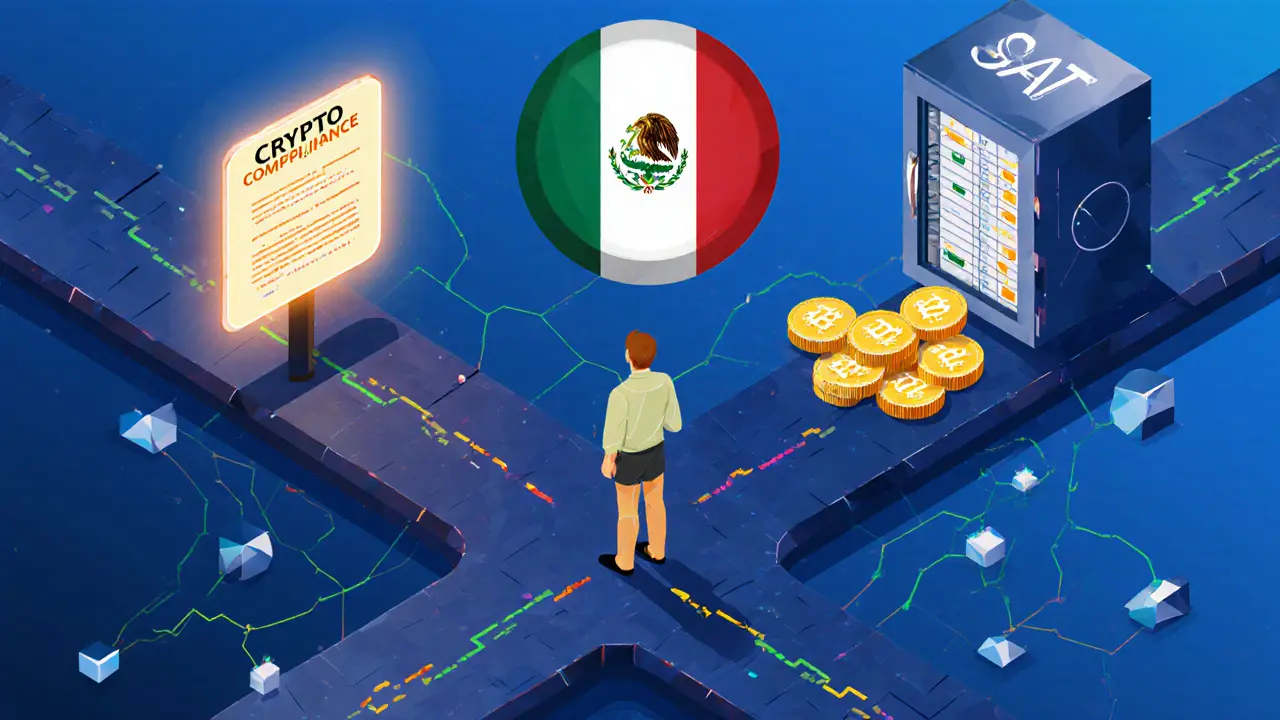 Person at a crossroads choosing between compliance and audit risk, with crypto records and reporting thresholds.