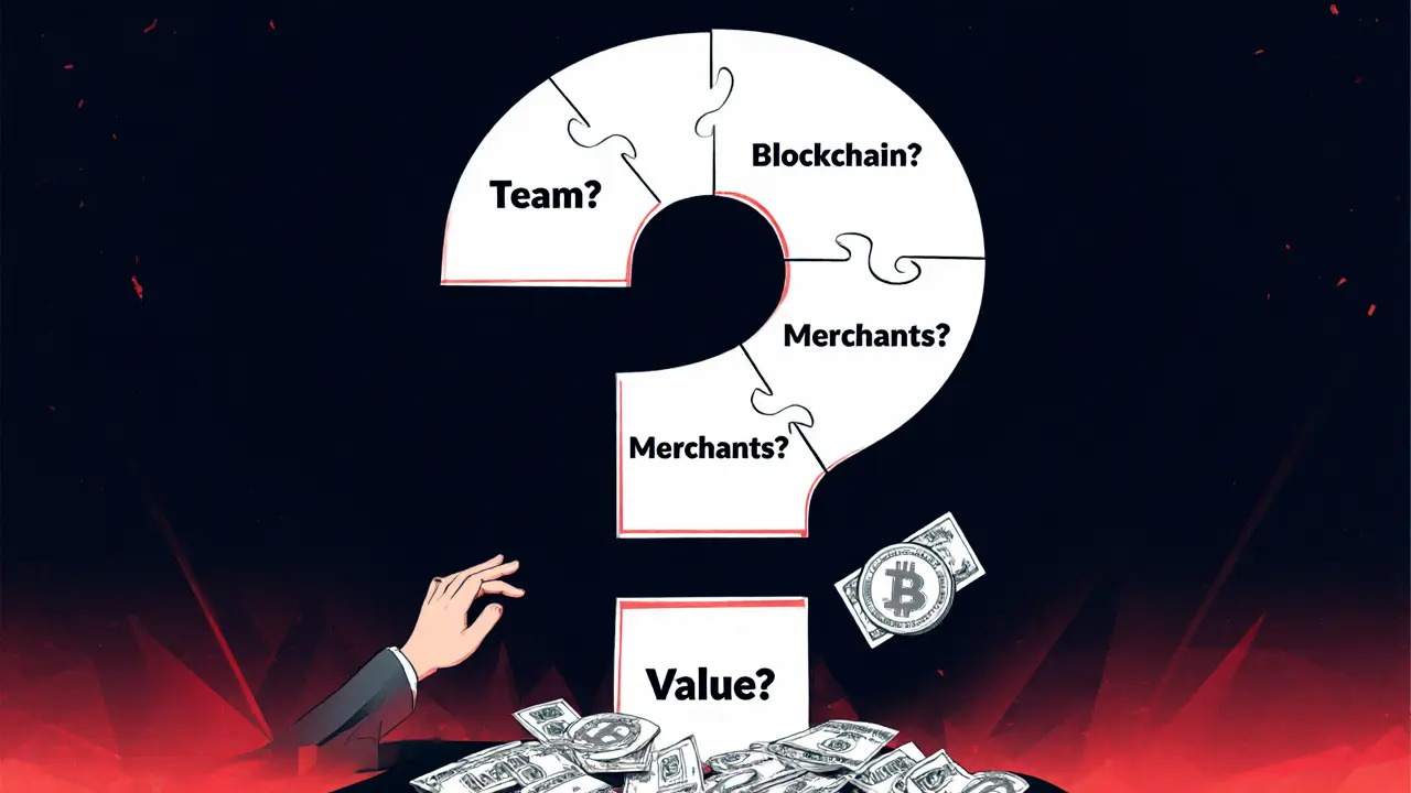 Fragmented question mark made of missing project details with a single token