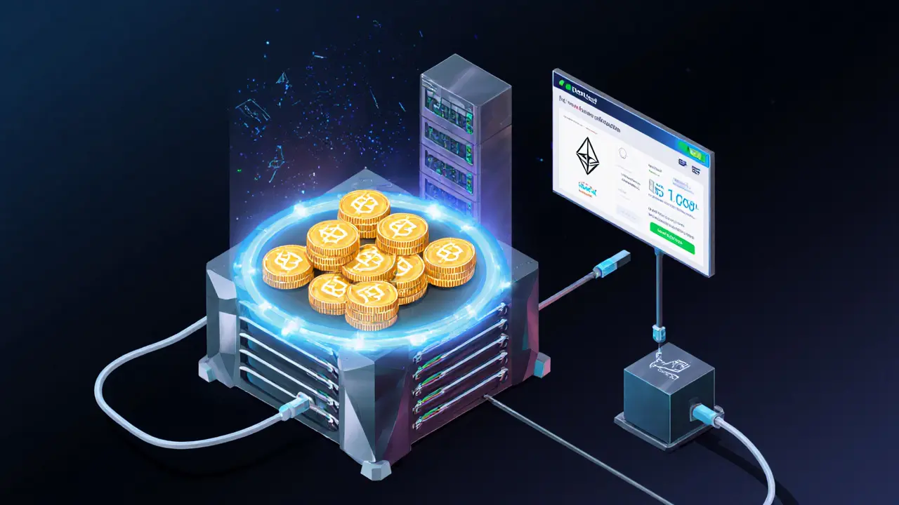 HyperNode setup with staked ICNT tokens, server hardware, and Ethereum blockchain anchoring the system.