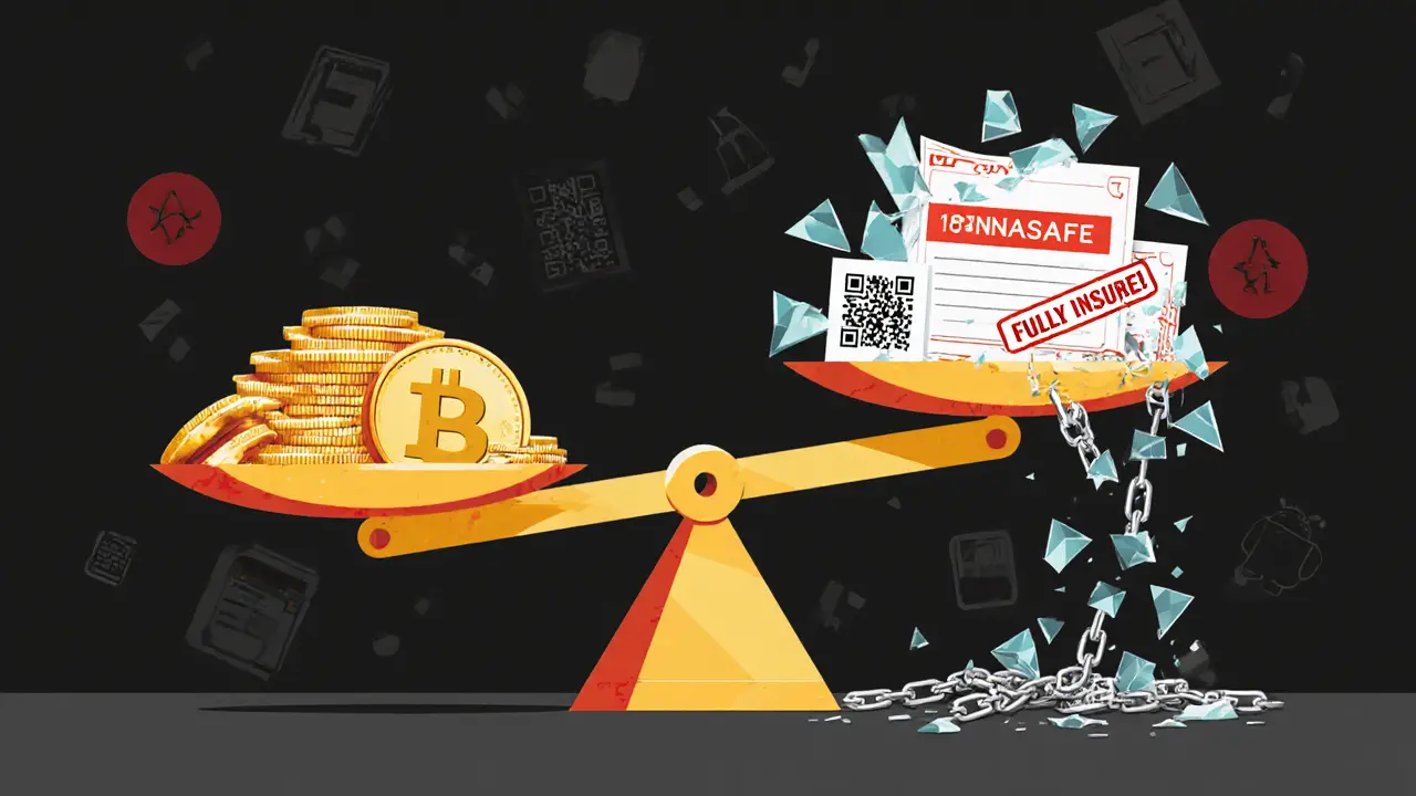 A scale tipping under DIFX&#039;s unverified assets, with broken certificates and safety stamps falling.