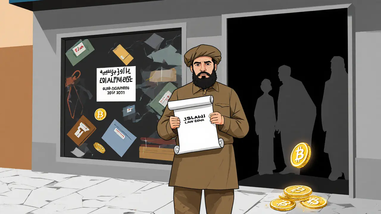 A Taliban official seals a crypto shop while families behind him lose their financial lifelines to a dark void.