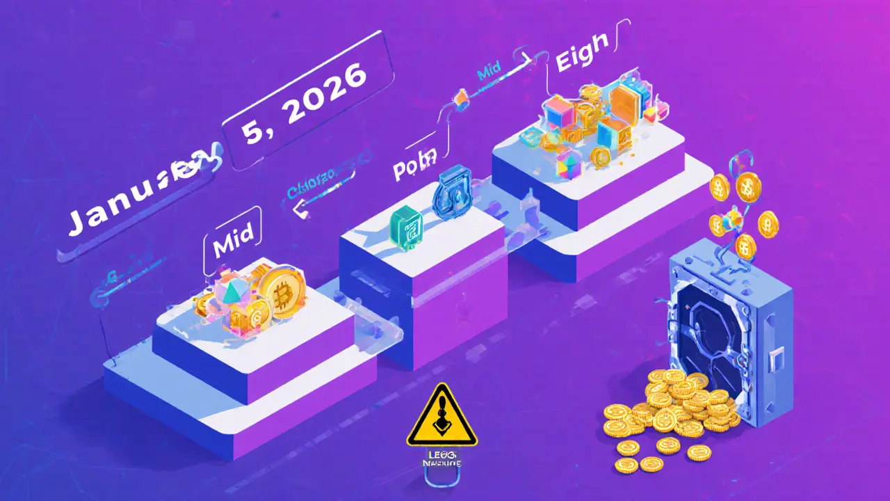Ascending tiered platforms releasing LEOS tokens, with a disqualified exchange wallet below.