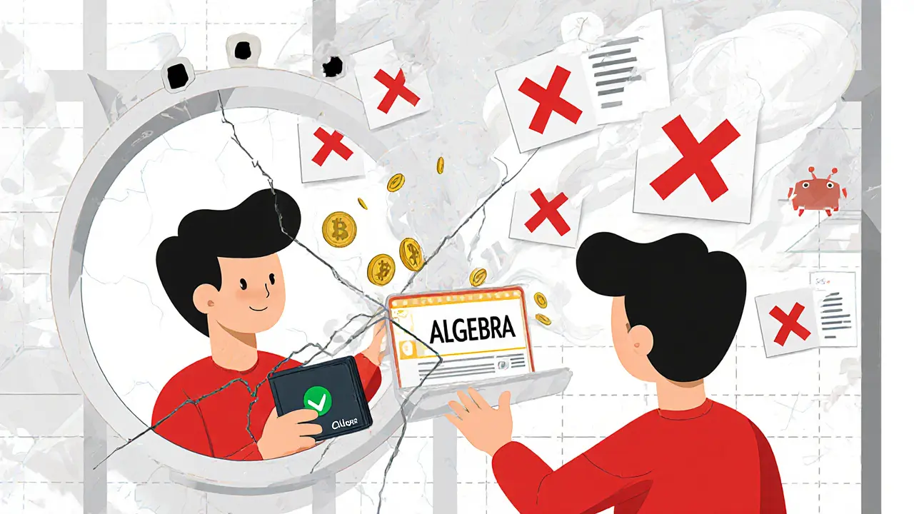 Split reflection showing safe crypto storage vs. dissolving fake exchange screen.