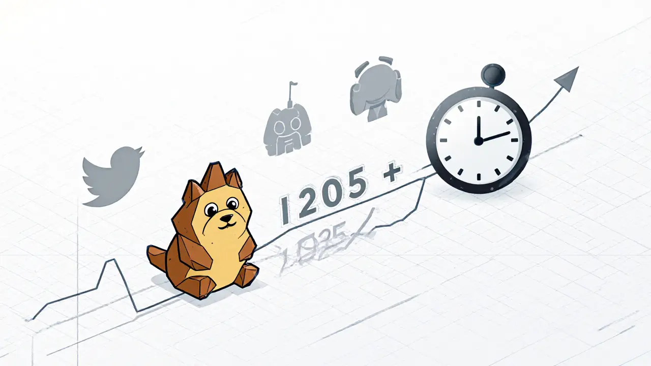 A static EDOGE token on a flat price chart with fading social media icons