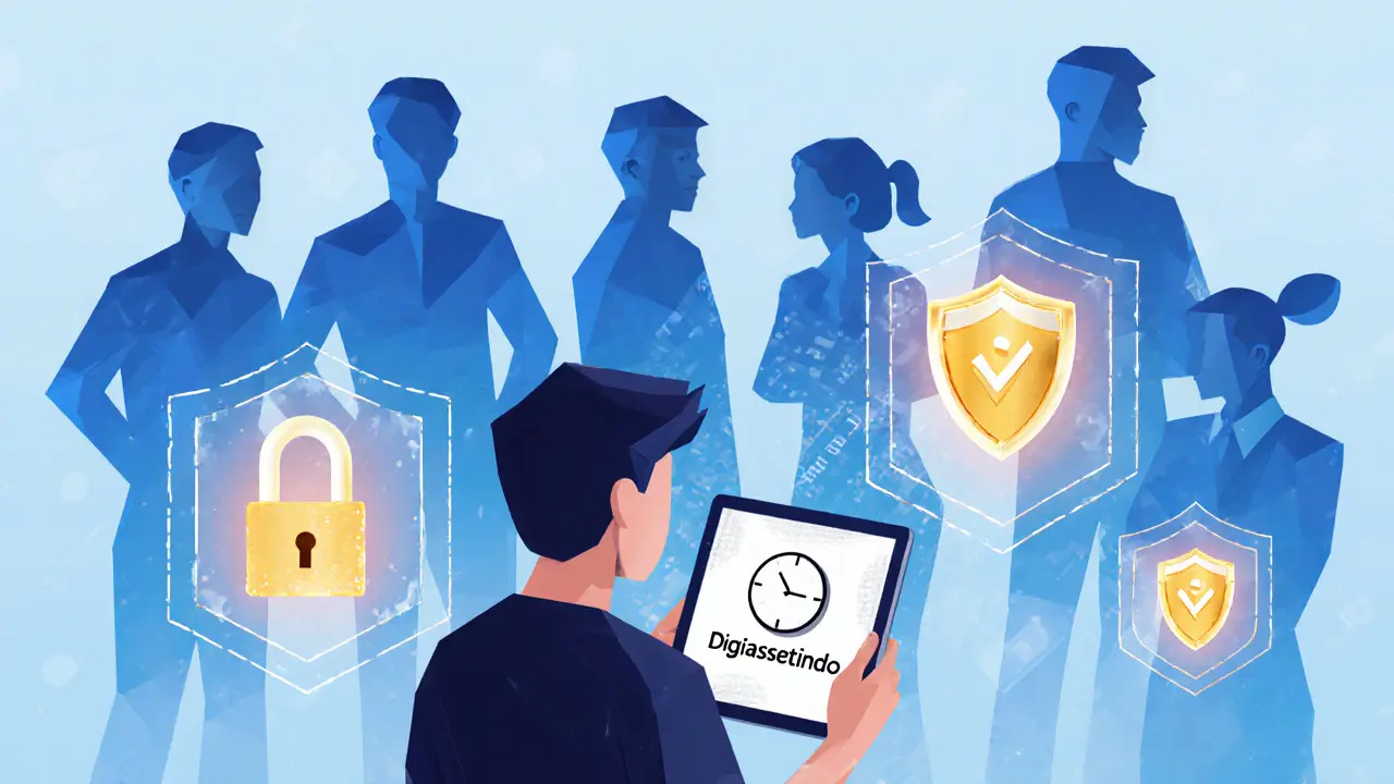 A user facing a frozen 2021 crypto app while licensed exchanges glow safely in the background.