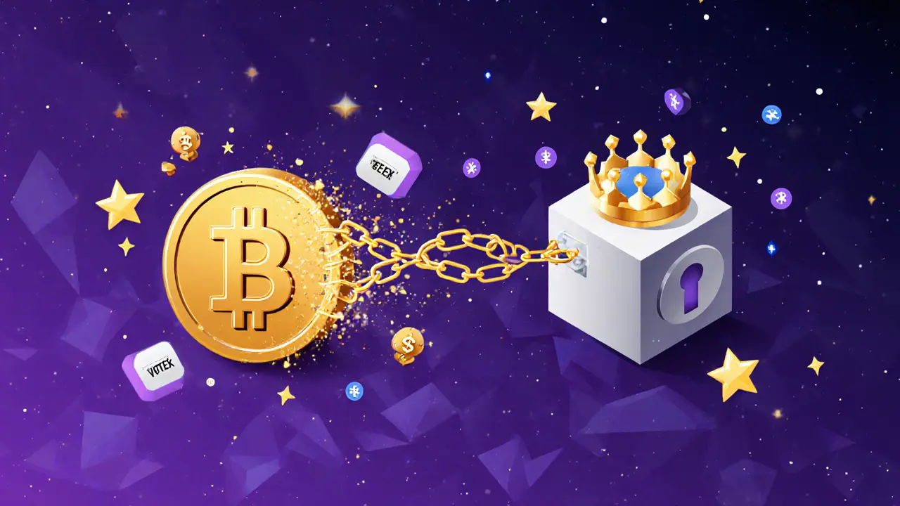 DPX token transforming into veDPX with voting symbols and reward stars in a blockchain starfield.