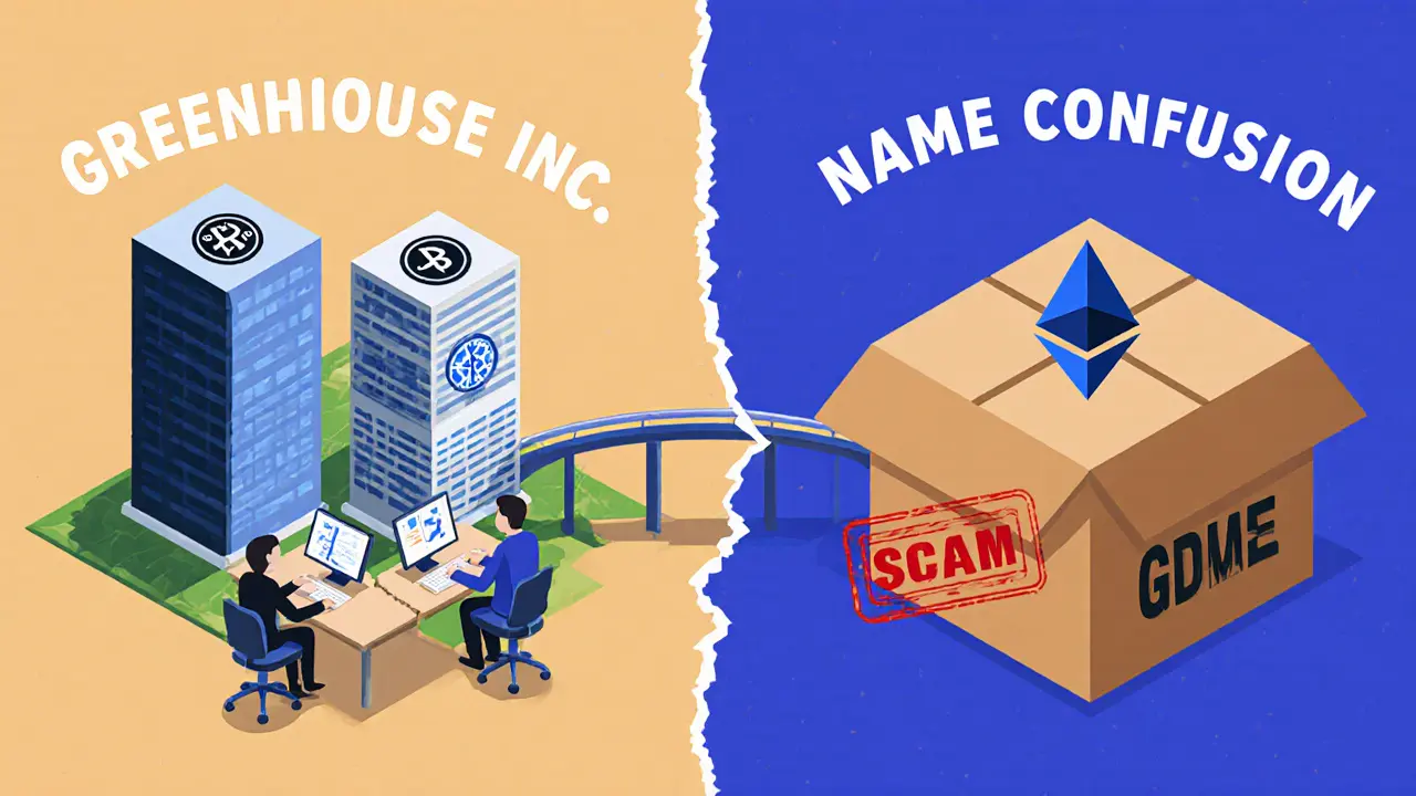 Two parallel scenes: a professional HR company and a flimsy crypto token box connected by a broken bridge.