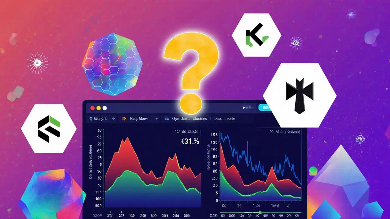 Futuristic trading dashboard combining crypto charts with on-chain data as geometric overlays.