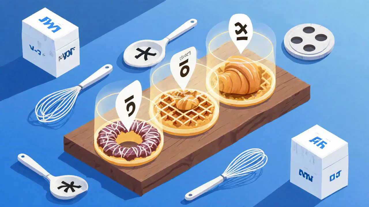 NFT Food Meals on a bakery counter emitting multipliers, surrounded by voting spatulas and whisks.