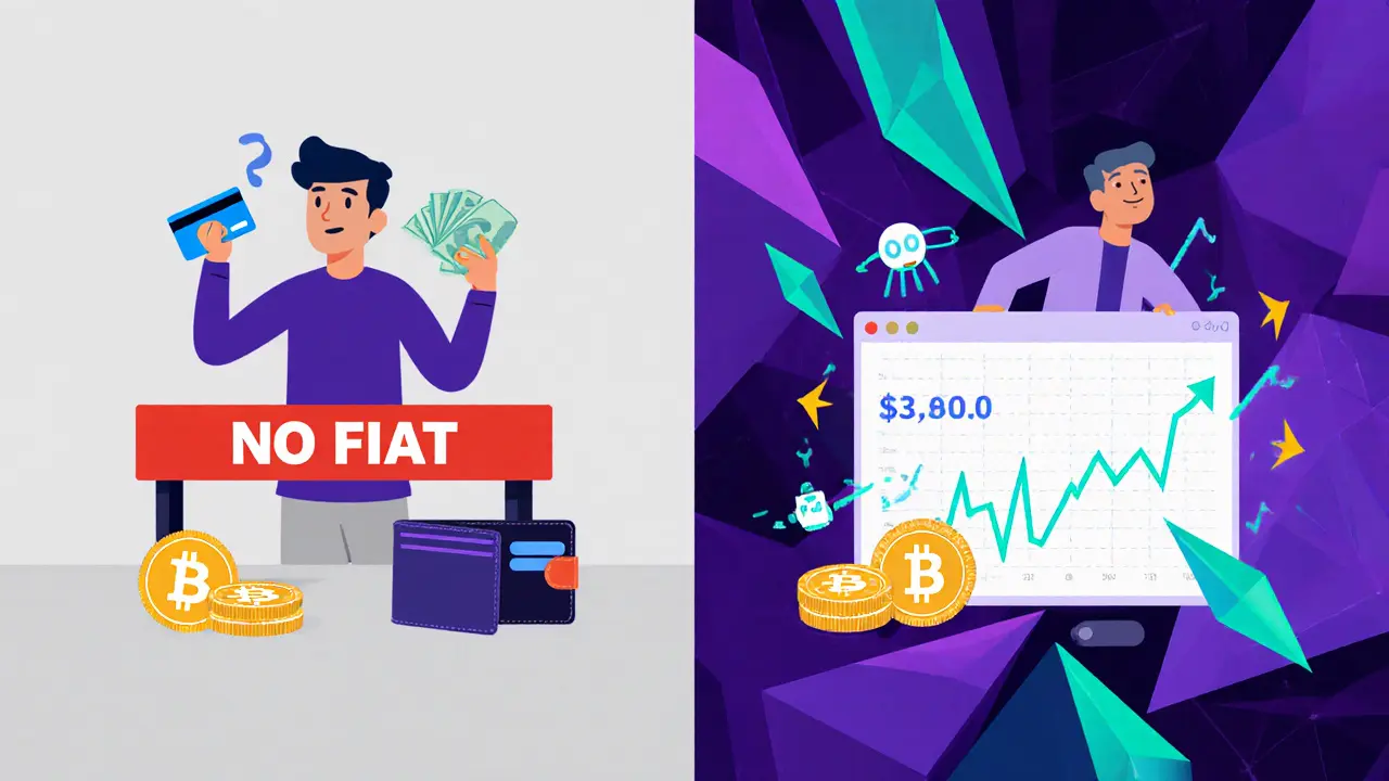 Contrasting beginner blocked by &#039;NO FIAT&#039; barrier vs experienced trader transferring crypto with bots.