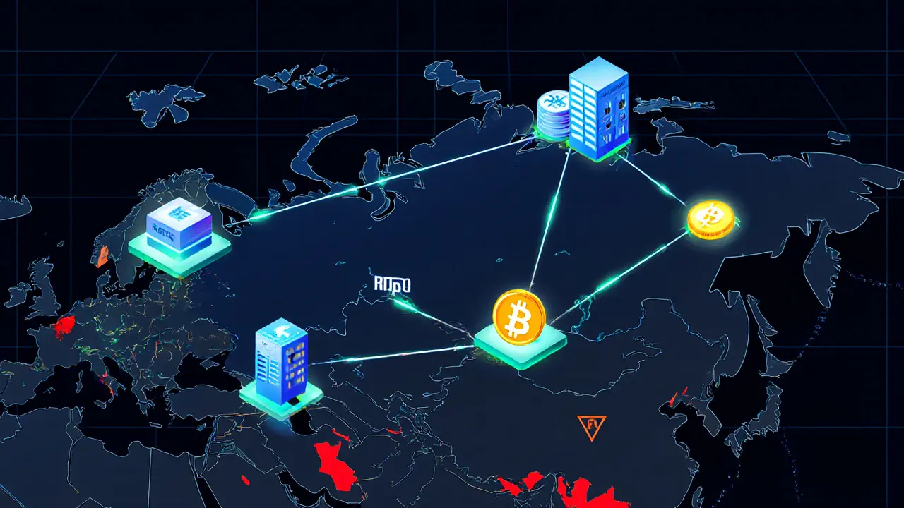 Digital network of crypto trades across Russia with USDT and mining connections