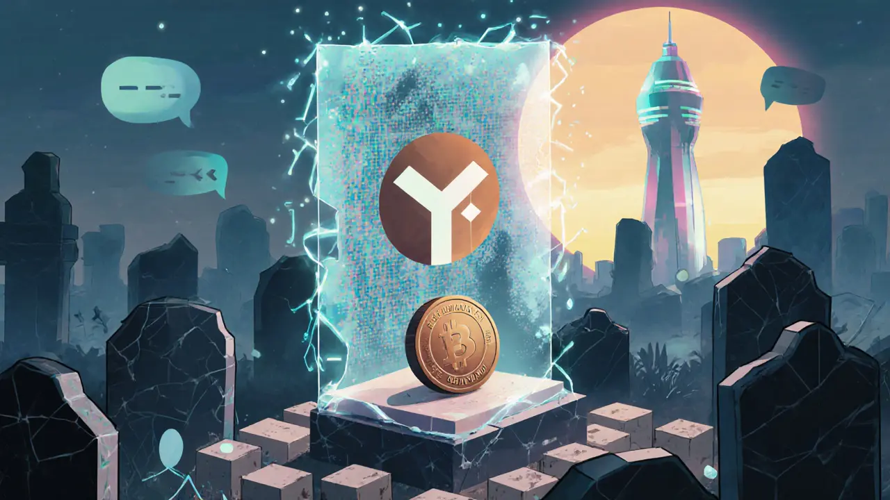 Lonely NFT in digital graveyard as Shibarium tower rises in distance