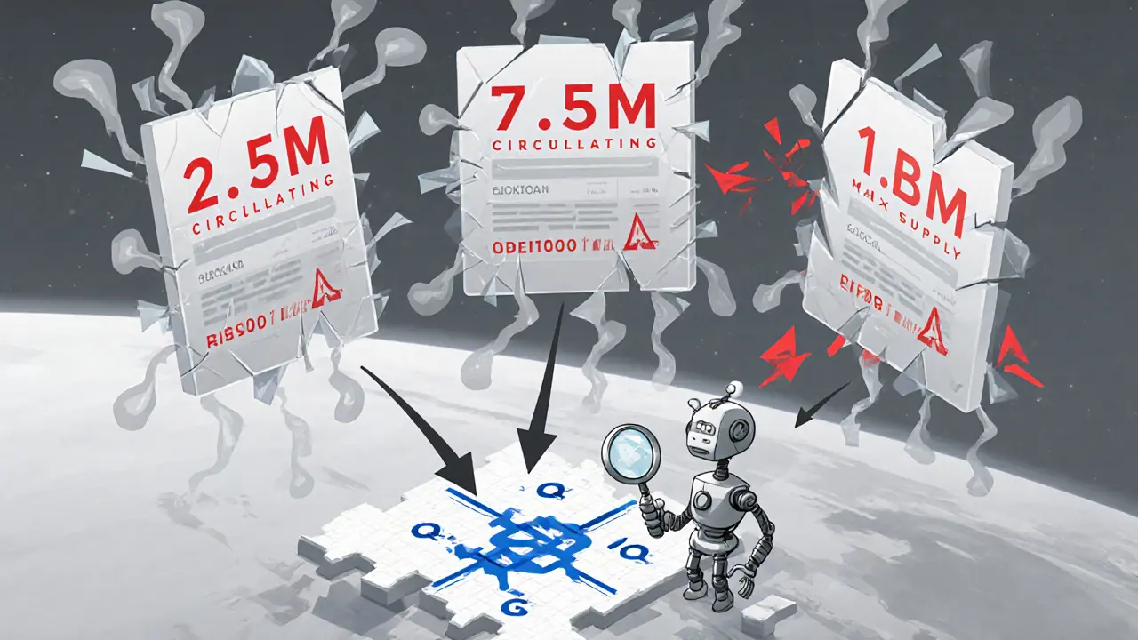 Three conflicting supply numbers floating in space, each cracked and leaking digital smoke.