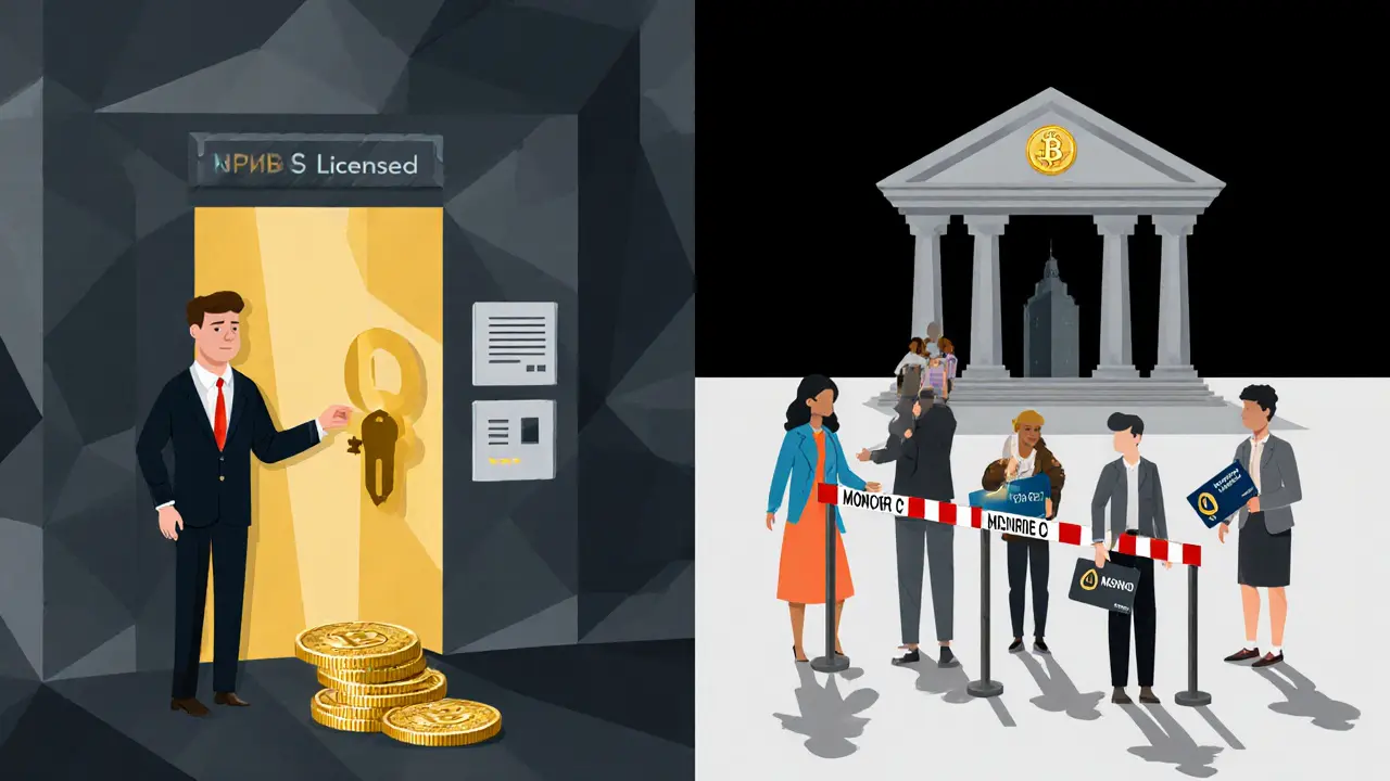 Wealthy trader using legal crypto access while others navigate underground pathways