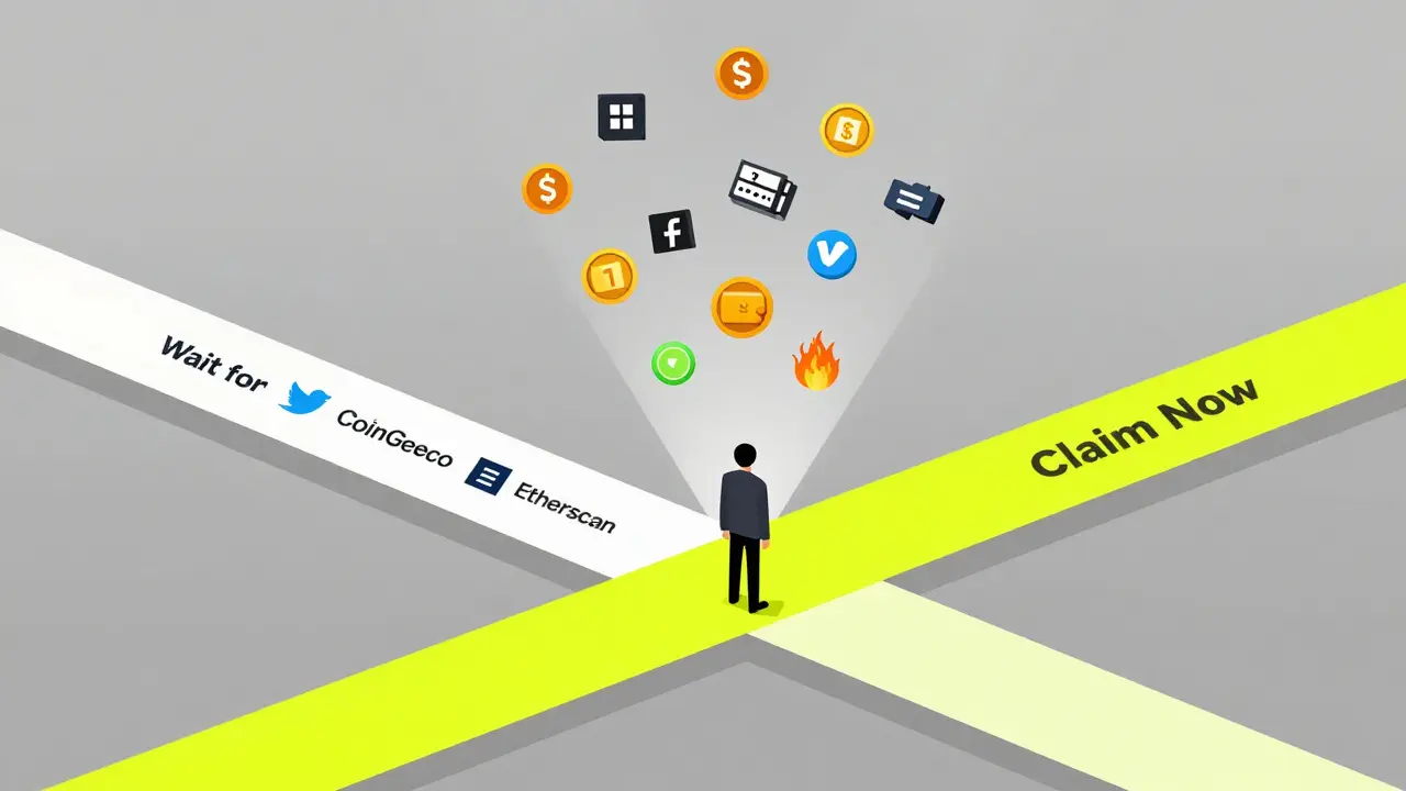 Figure at a crossroads choosing between safe and scam crypto paths in geometric art.