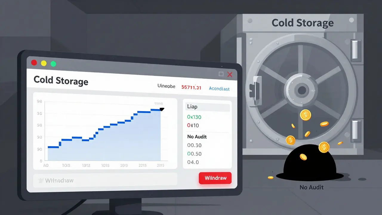 Outdated trading interface with empty vault and disappearing coins in geometric style.