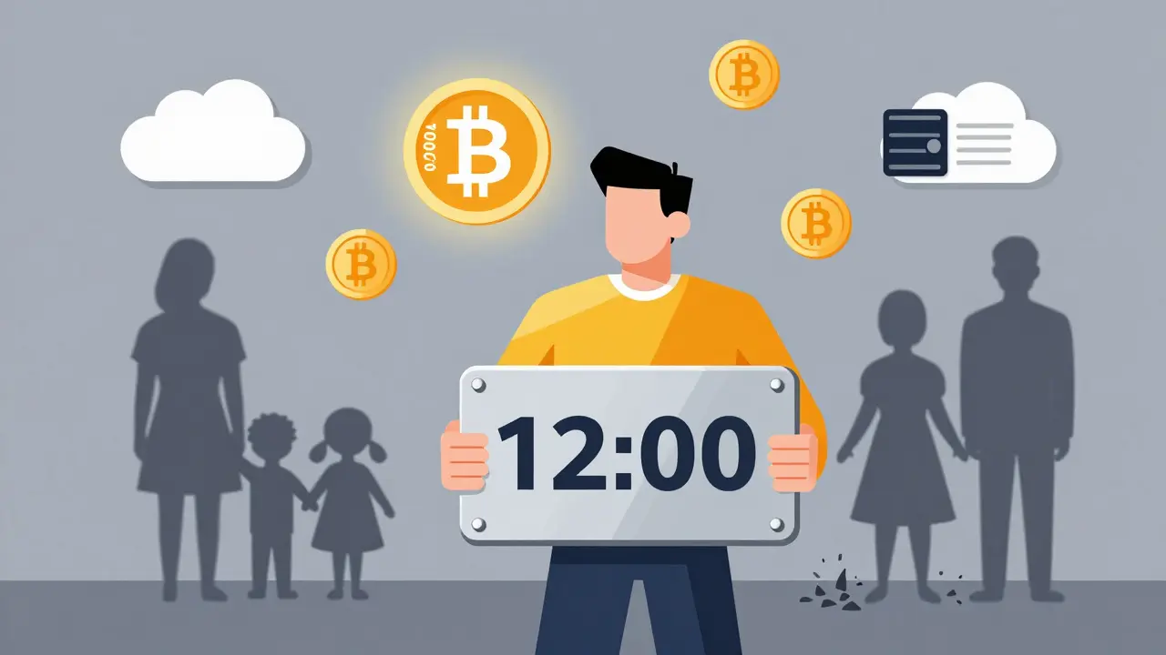 Person restoring crypto with test funds using steel seed plate, while risky alternatives crumble around them.