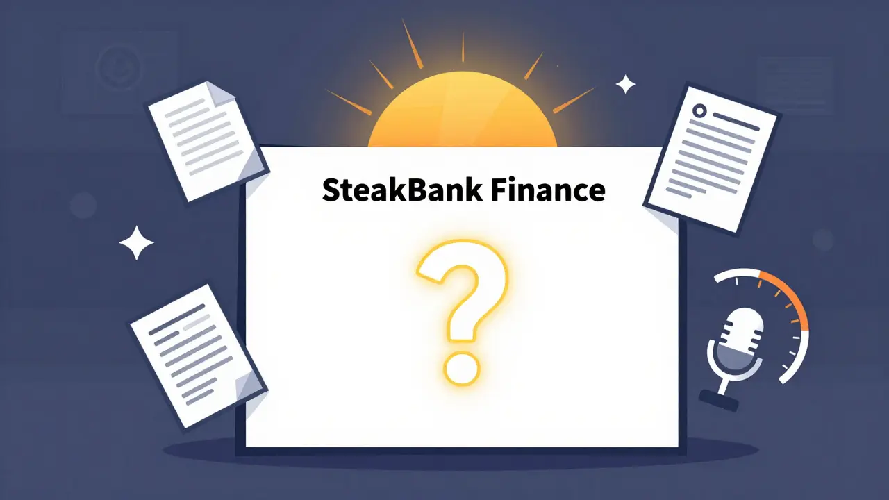 Blank canvas labeled SteakBank Finance with missing project elements and a distant hopeful glow in the background.