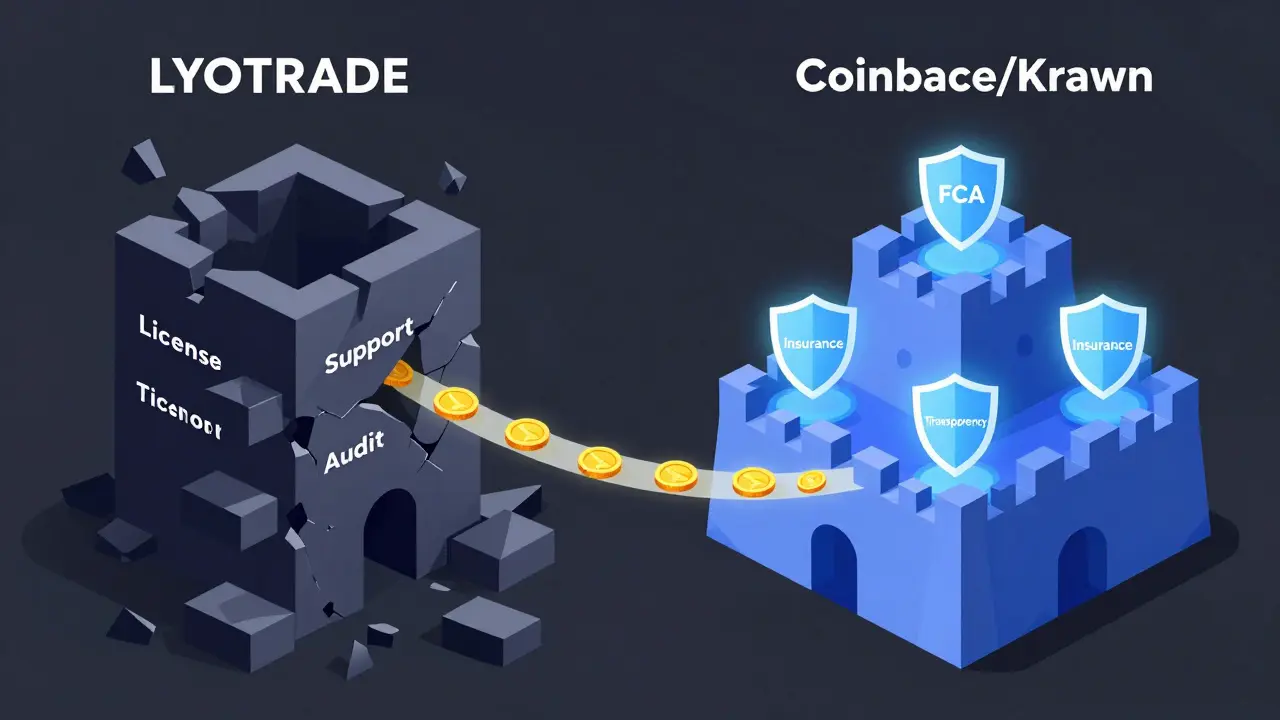 Contrasting safe exchange fortress with crumbling unregulated platform