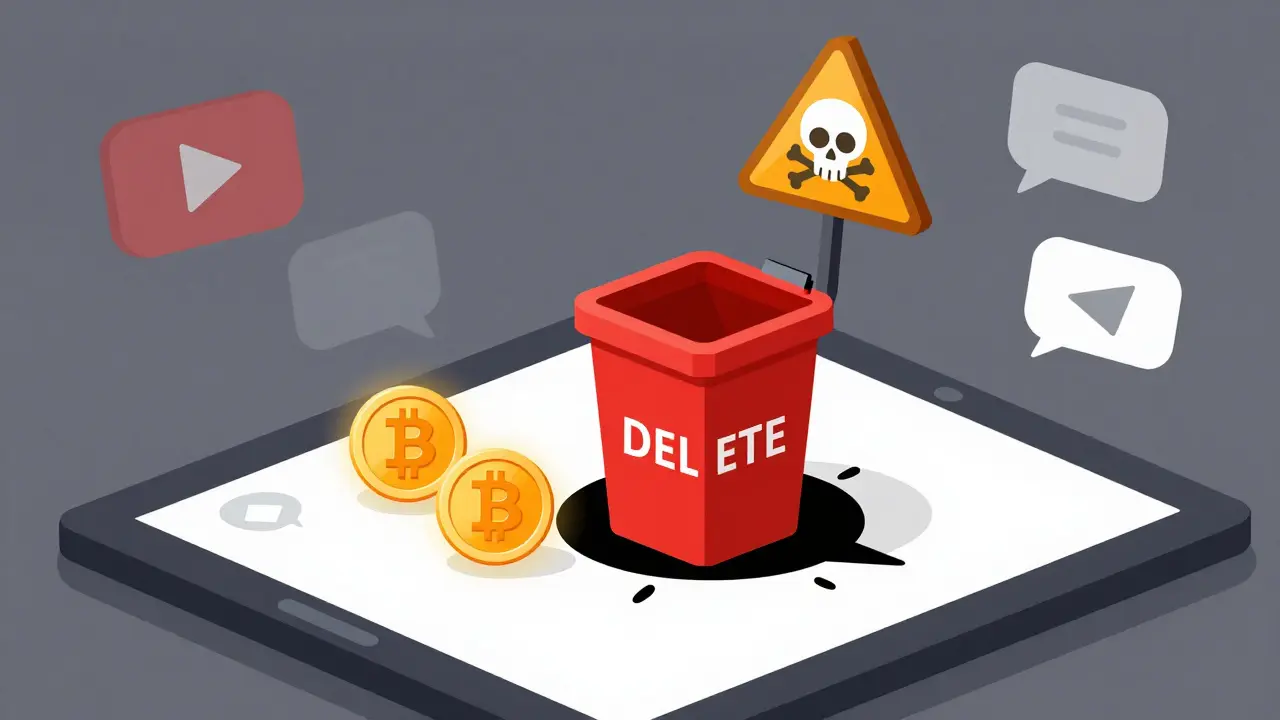 Wallet interface deleting OKFLY token into a black hole bin, other tokens safe beside it.