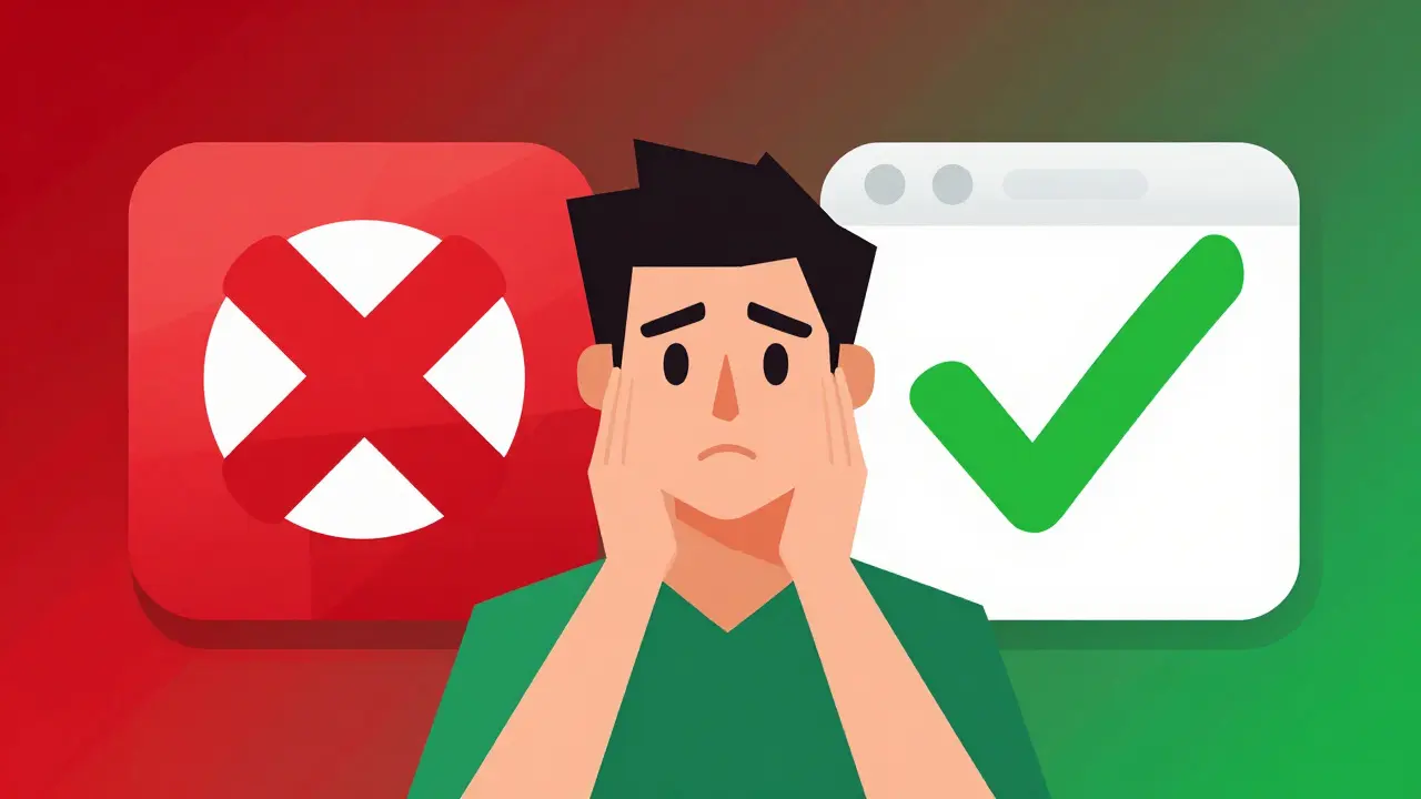 Person hesitating between fake and legitimate airdrop links with red X and green check.