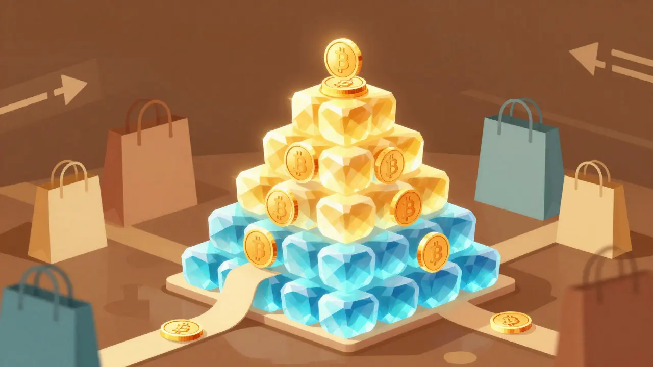 Tiered token pyramid showing staking rewards