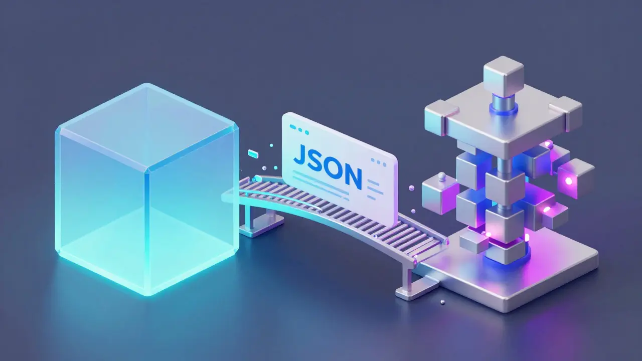 A geometric JSON file acting as a bridge between a blockchain and a 3D digital sculpture.