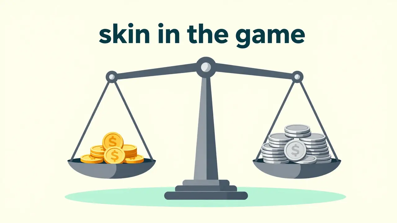 Geometric illustration of a balance scale weighing a validator's own stake against delegated funds.