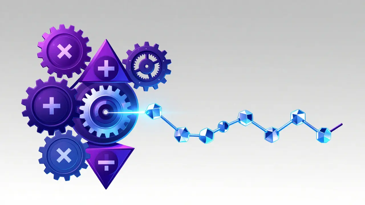 Geometric representation of data transforming into a mathematical polynomial curve.