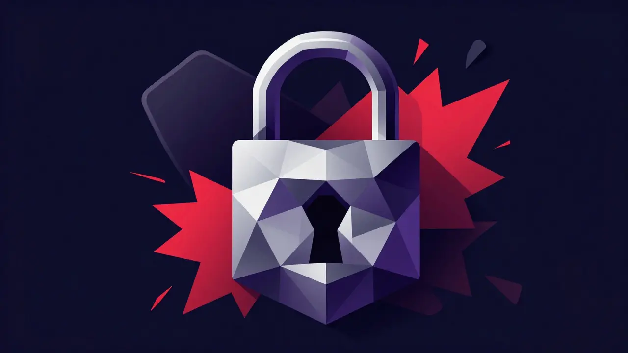 A complex geometric lock repelling abstract quantum threat shapes