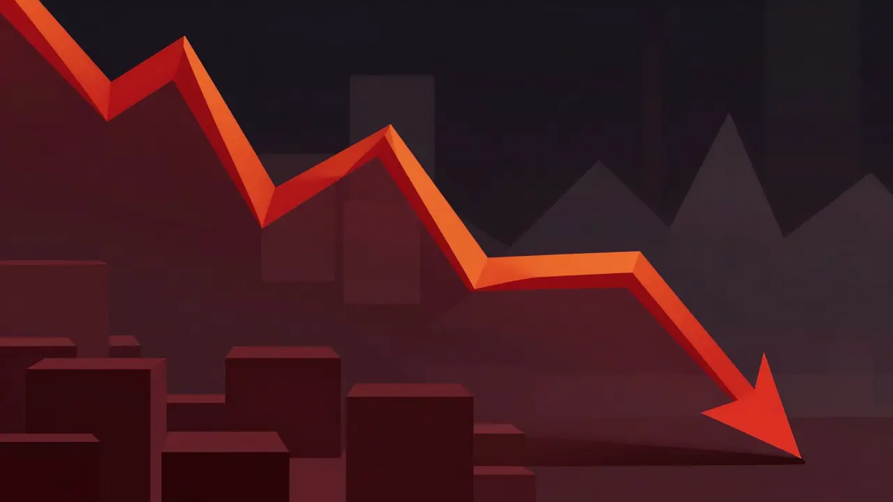 Abstract geometric chart showing sharp crypto price decline