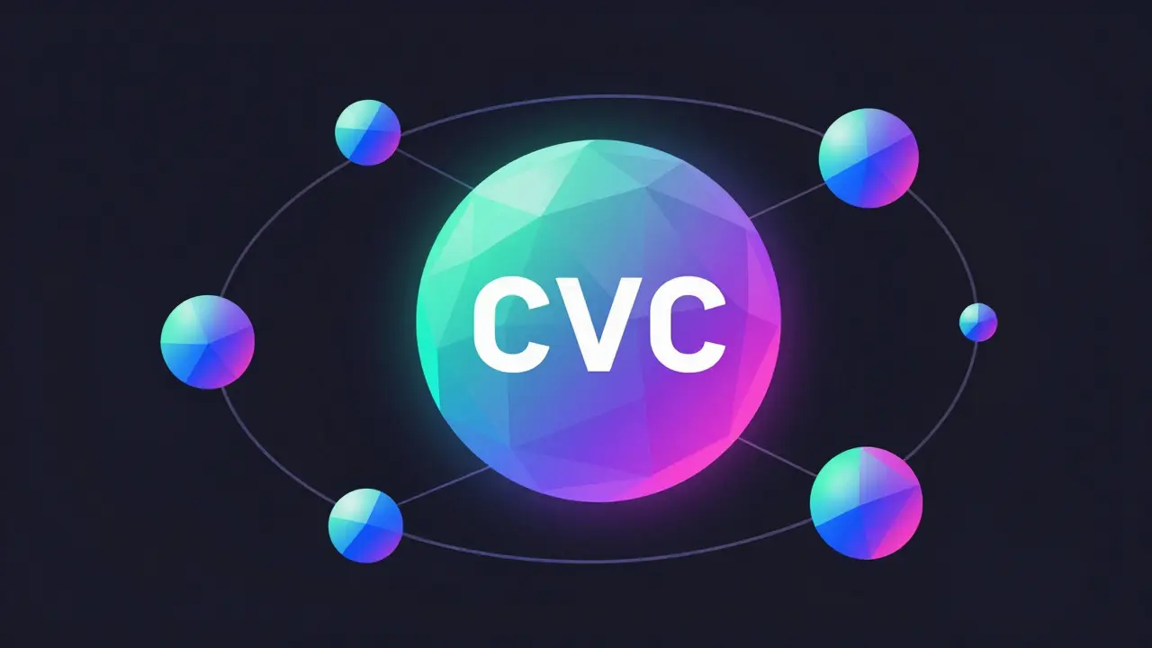 Abstract geometric CVC token with validator nodes and staking