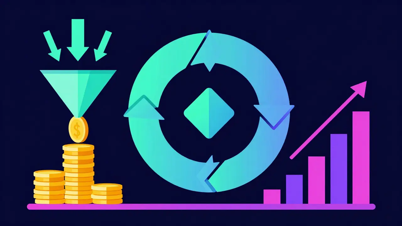 Abstract geometric diagram illustrating token burn mechanics
