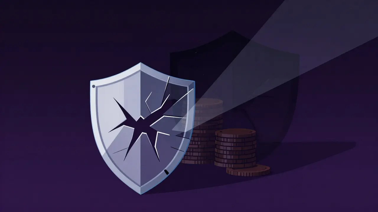 Cracked shield symbolizing poor security and hidden risks