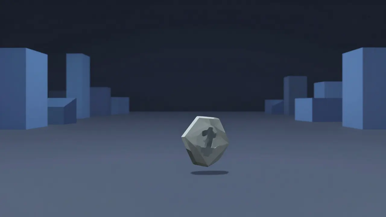 Faded geometric token in void symbolizing dormant legacy asset