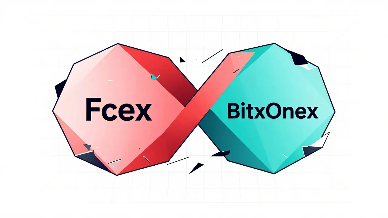 Geometric art showing tangled identities and branding confusion for Fcex