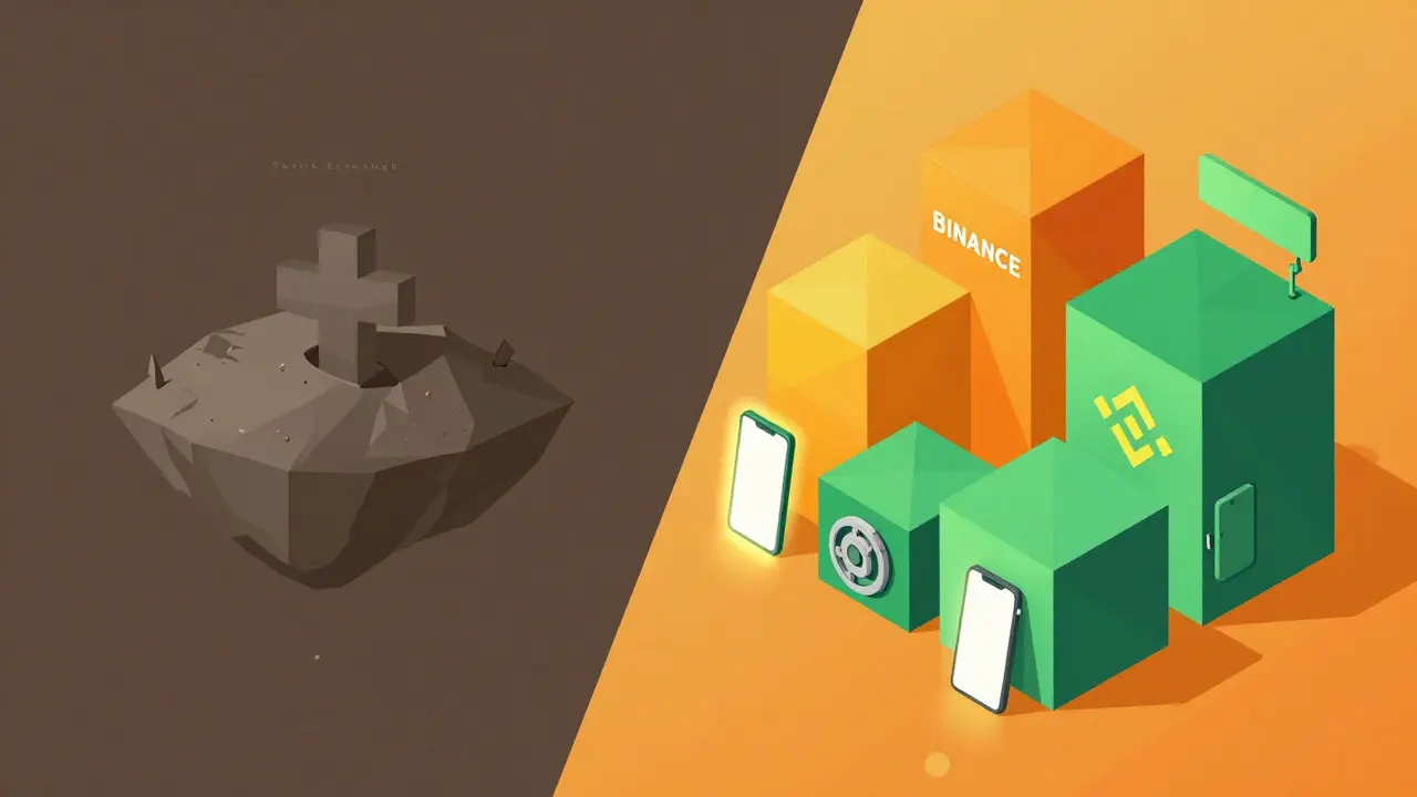 Geometric comparison showing small exchange vs major platforms