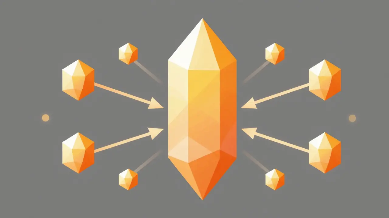 Geometric crystal structure connected by light nodes representing DeFi lending