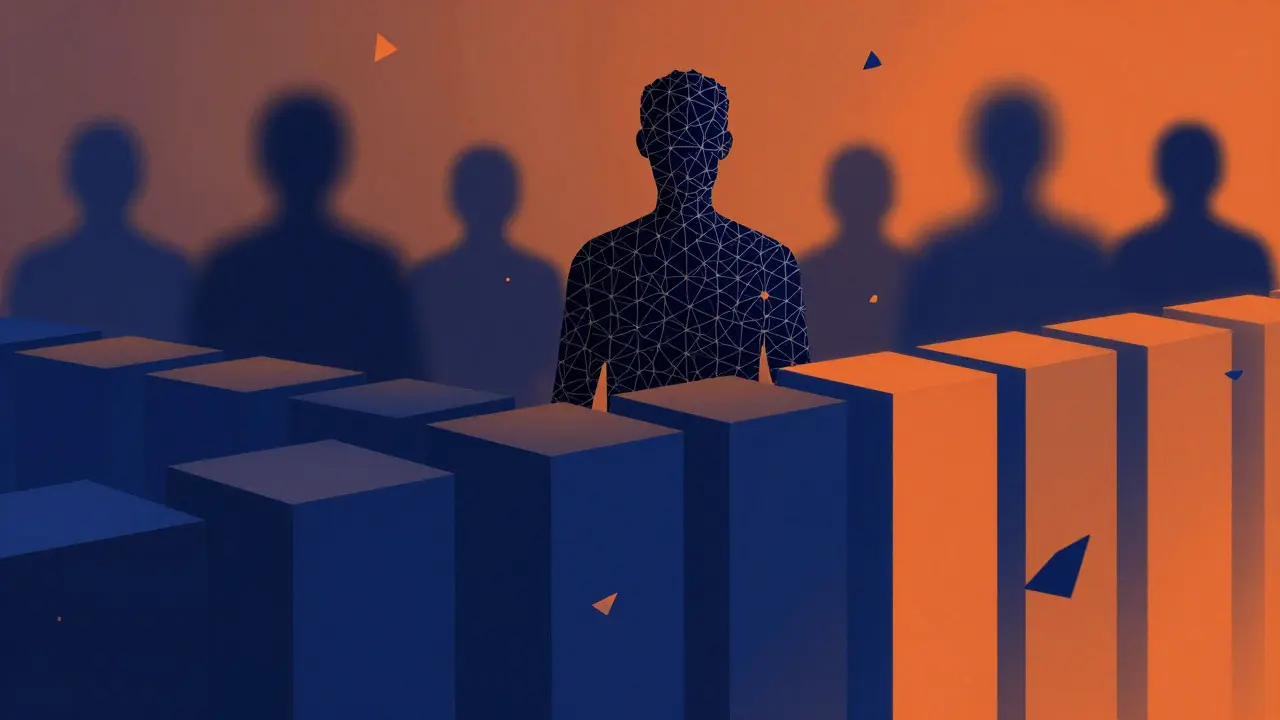 Hexagonal silhouette behind blocks representing anonymous crypto risk