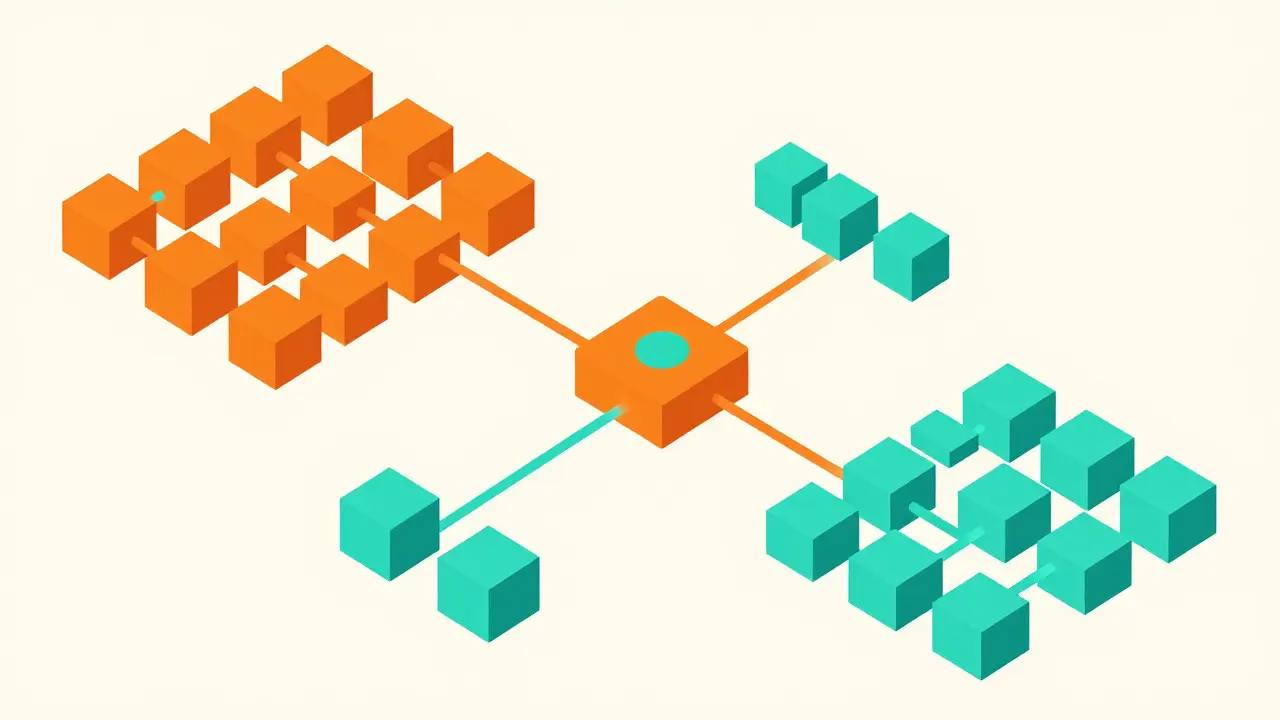 Interconnected geometric modules exchange data streams in a swarm workflow.