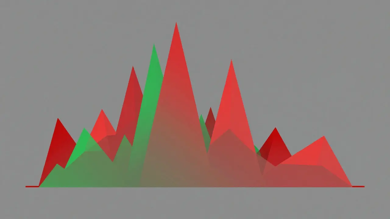 Jagged geometric peaks and valleys visualize high market volatility and risk.