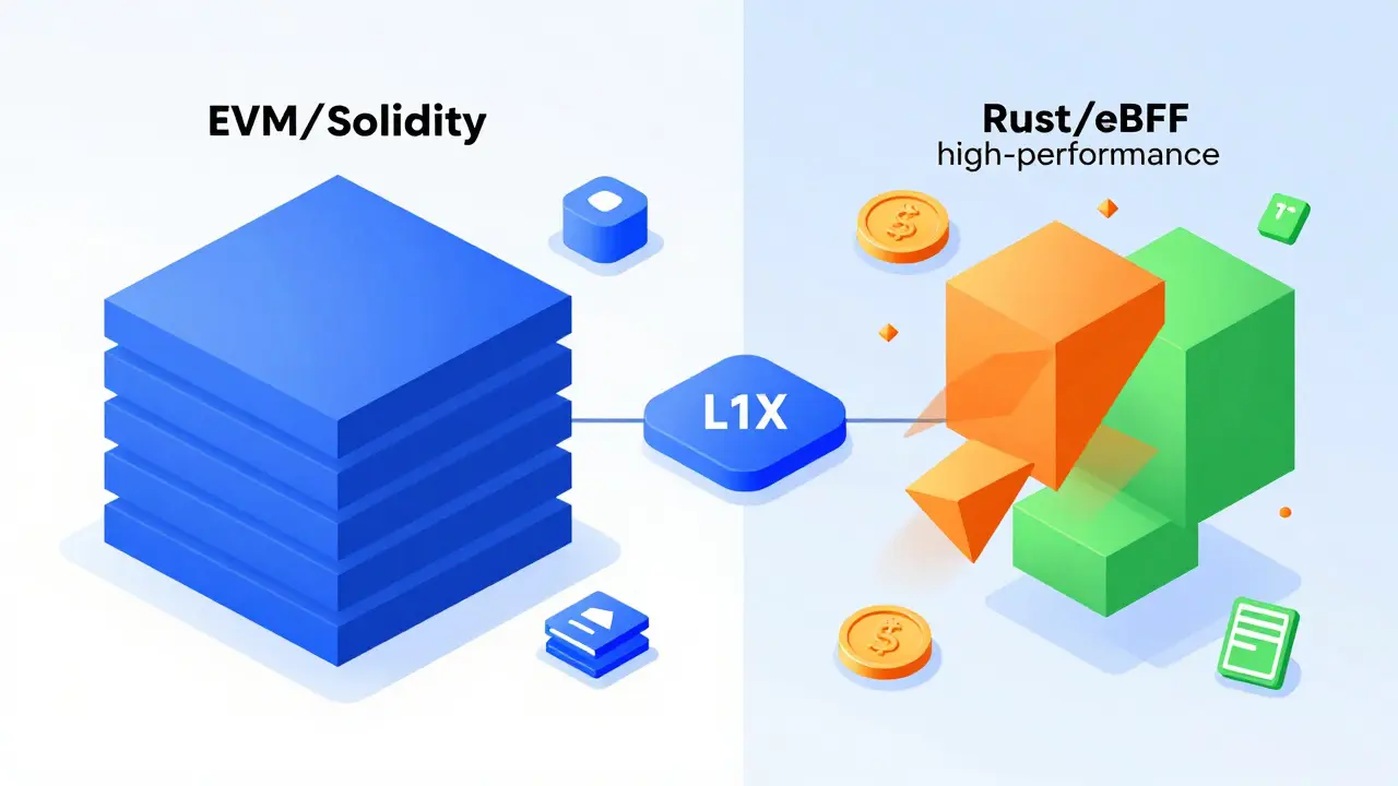 Split view of EVM and Rust VM architectures integrated in L1X network
