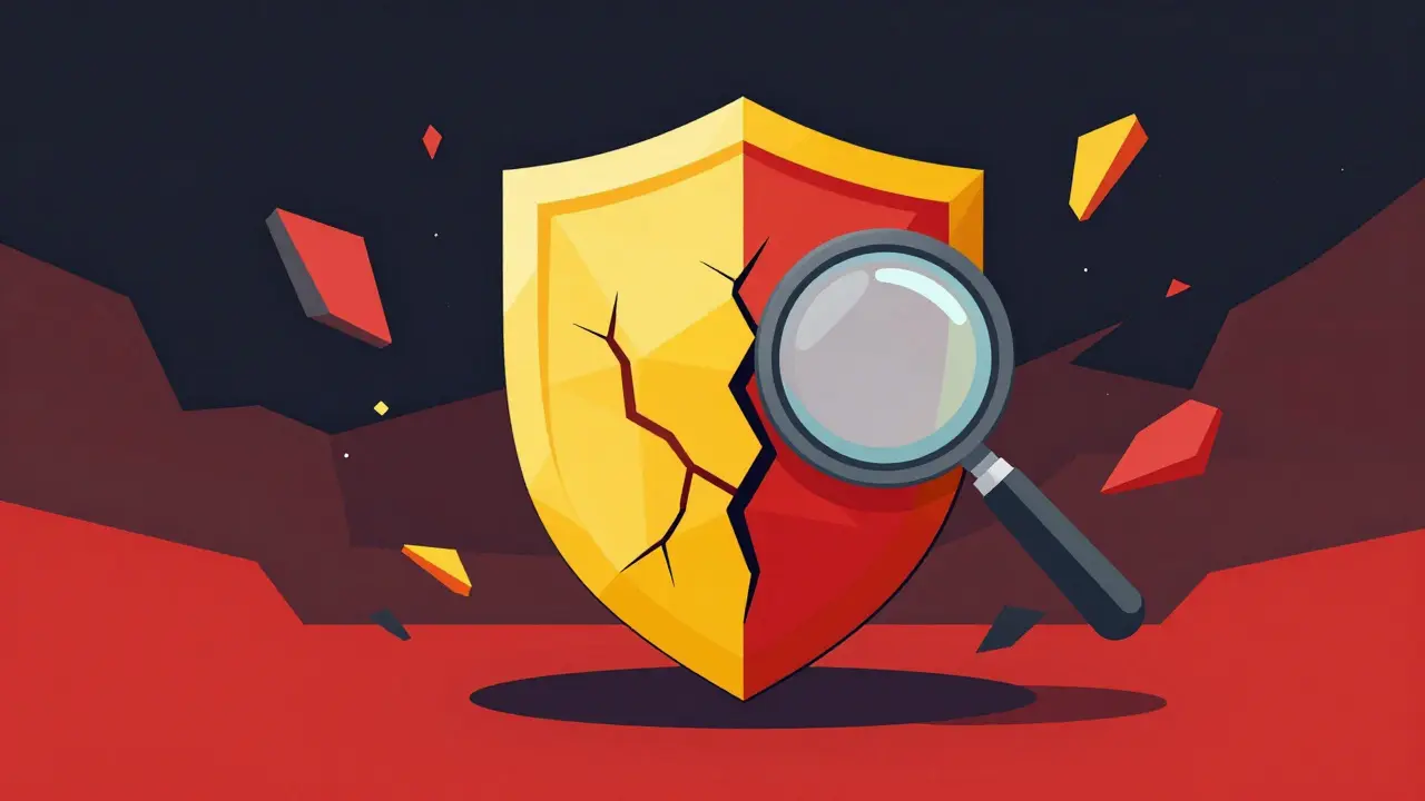 Abstract geometric art showing security shield and risk shards