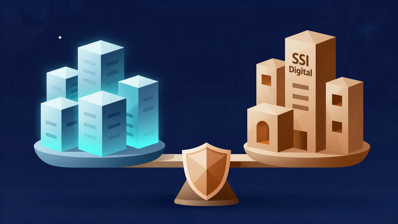 Balanced scale comparing global crypto exchanges with local regulated platforms