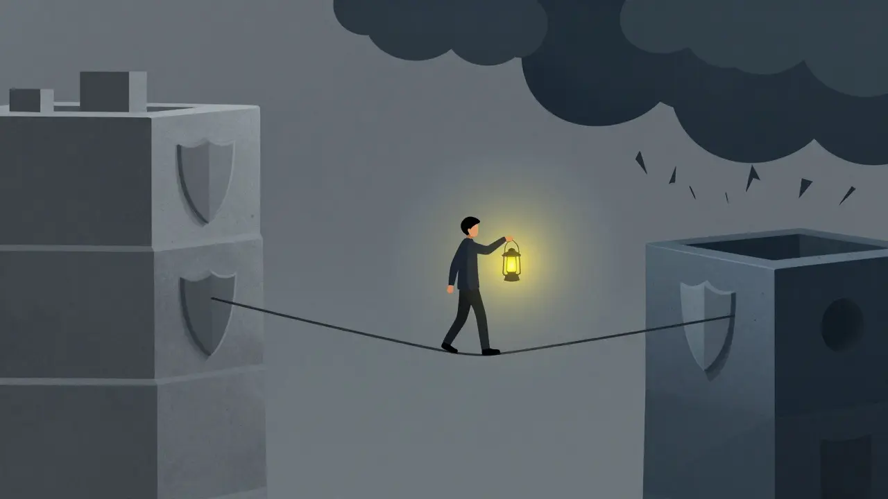 Figure balancing on a wire between regulation and sanctions