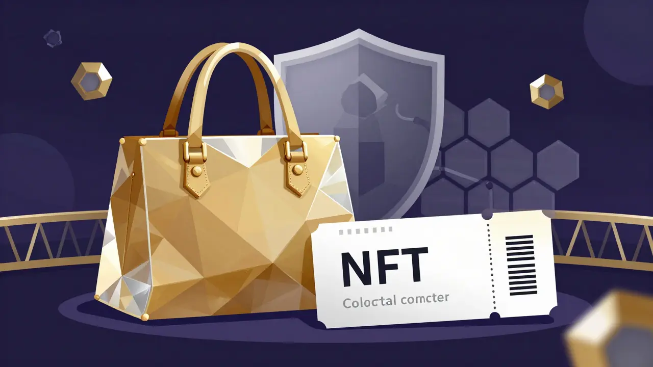 Geometric art showing NFTs used for tickets and luxury goods