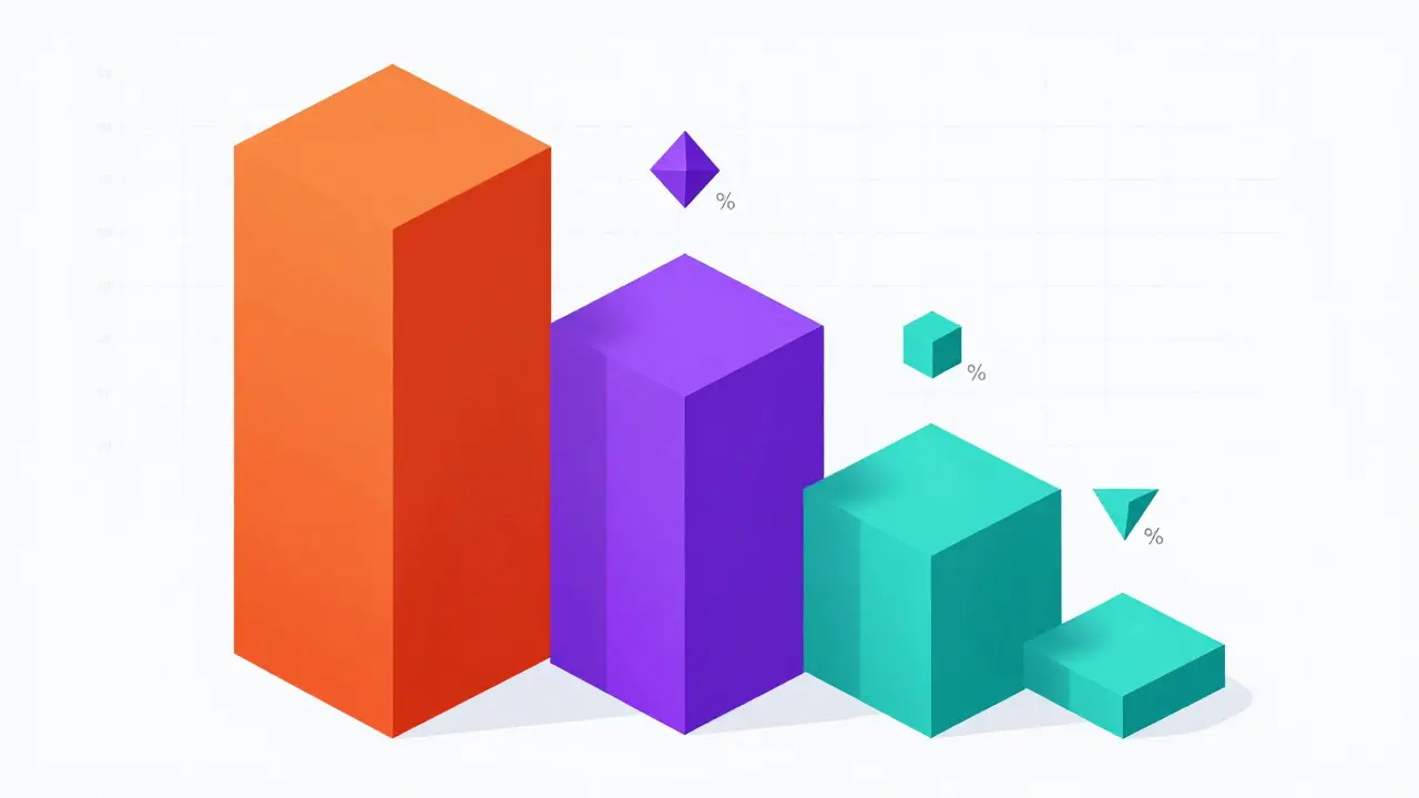 Geometric chart showing Bitcoin, Ether, and Stablecoin market shares