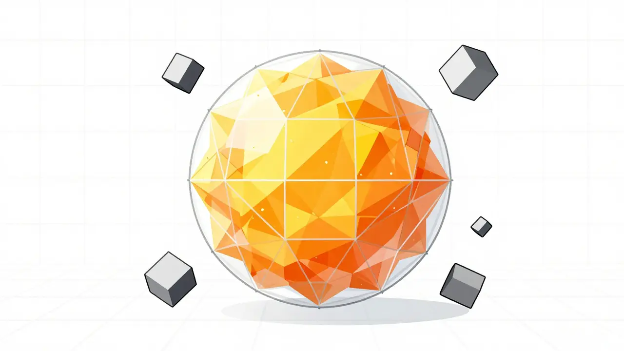 Geometric diagram showing a transparent sphere representing fixed crypto token supply.