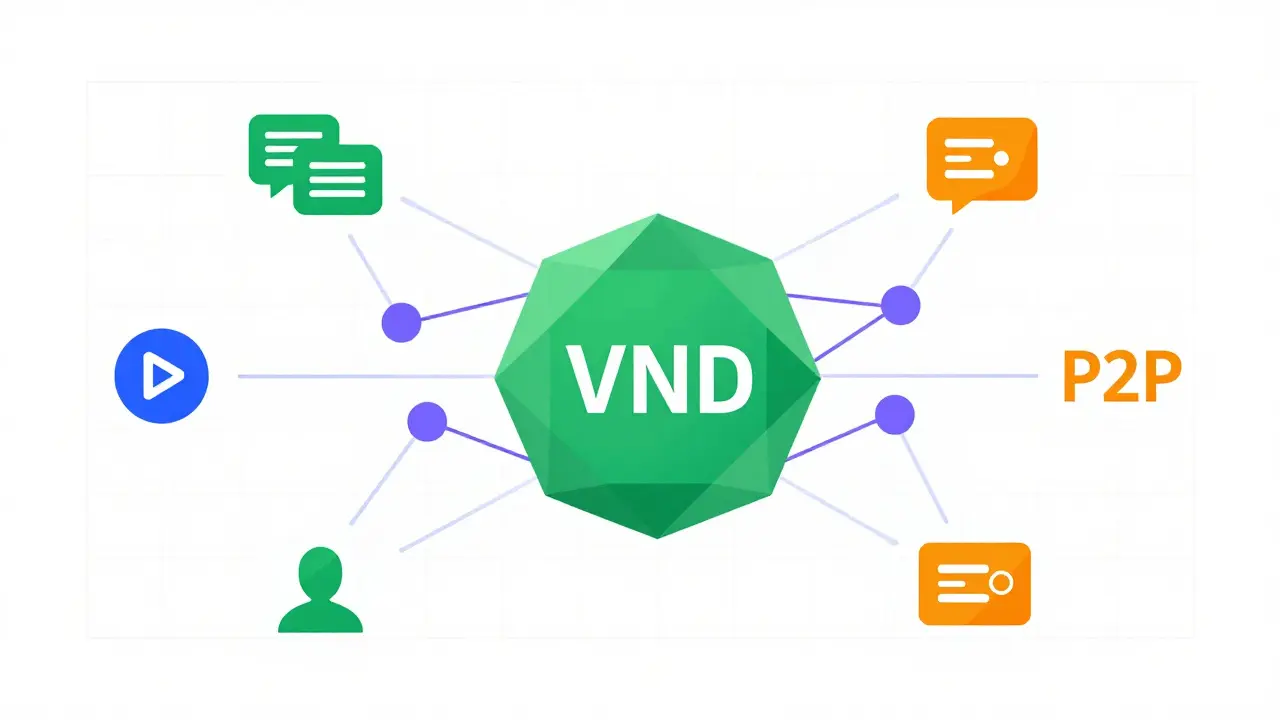Geometric visualization of VND converting to crypto via banks and e-wallets