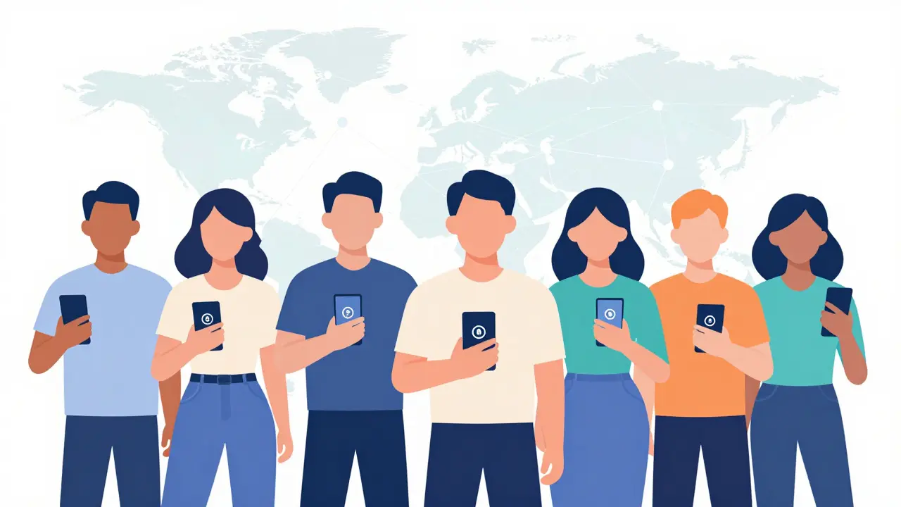 People using phones with connected network, showing safe crypto access